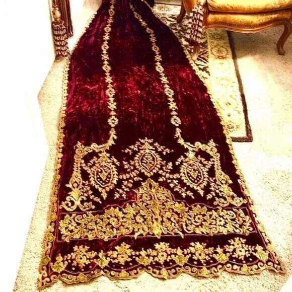 AA Baroque Burgundy Velour Antique Gold Brocade Drapery Panel Swag 100 x 38" - Picture 1 of 8